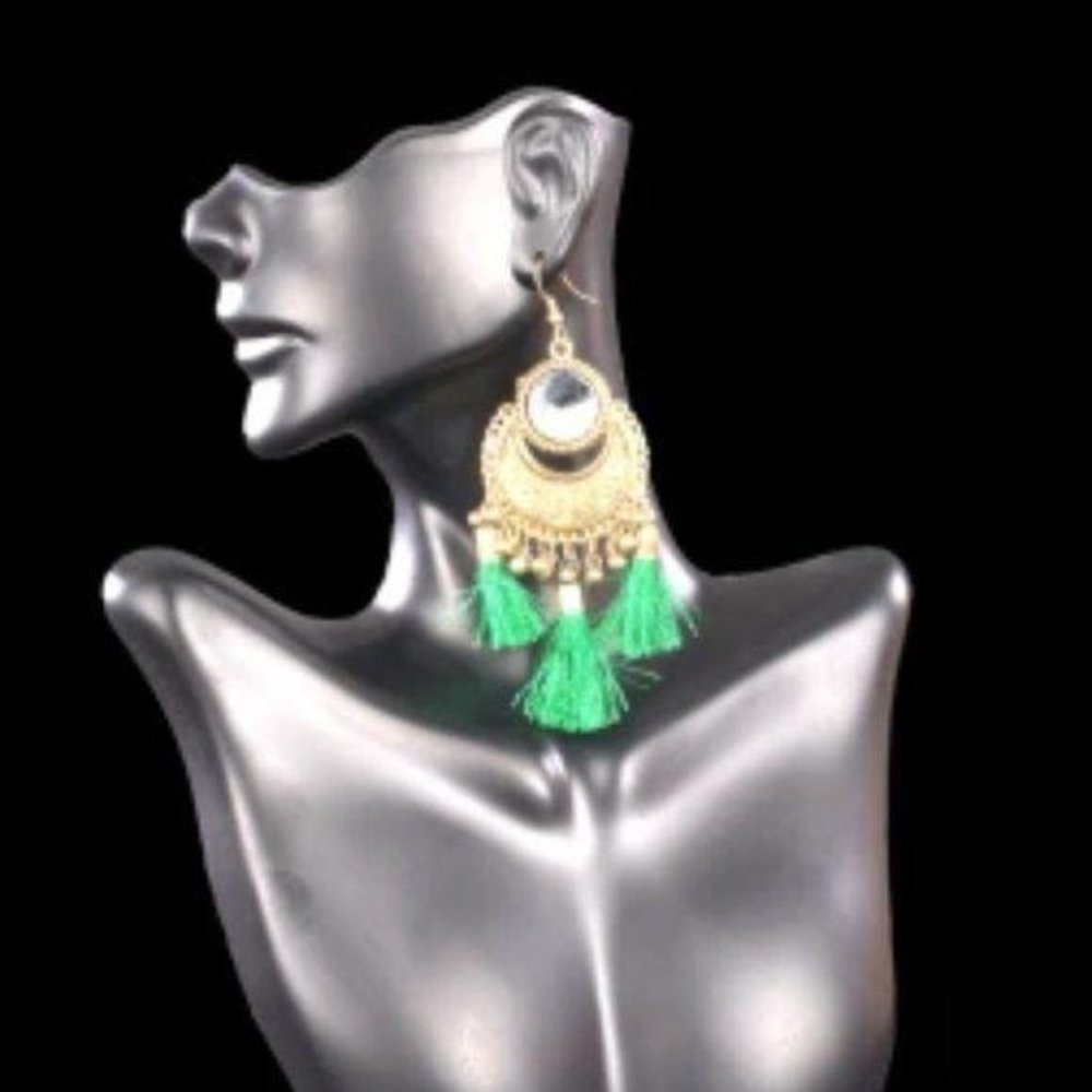 Red Boho Gold & Tassel Drop Earrings - Picture 2 of 2